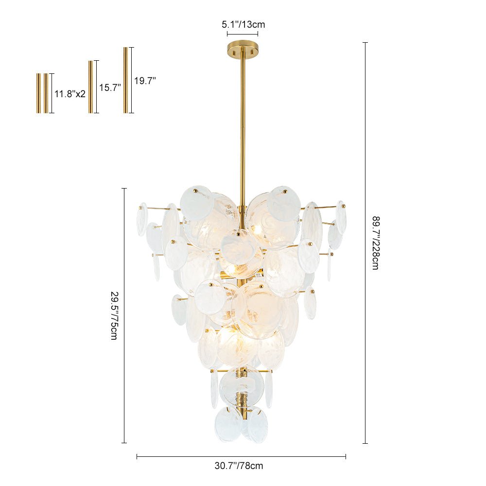 Modern 12-Light White Tiered Glass Chandelier Cone-Shaped Pendant