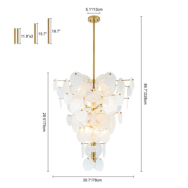 Modern 12-Light White Tiered Glass Chandelier Cone-Shaped Pendant