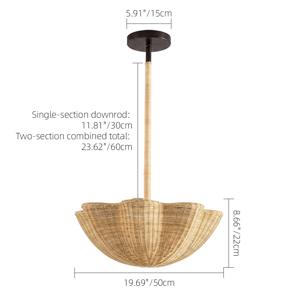 Scallop Woven Wicker Rattan Pendant Light Bohemian Hanging Lamp