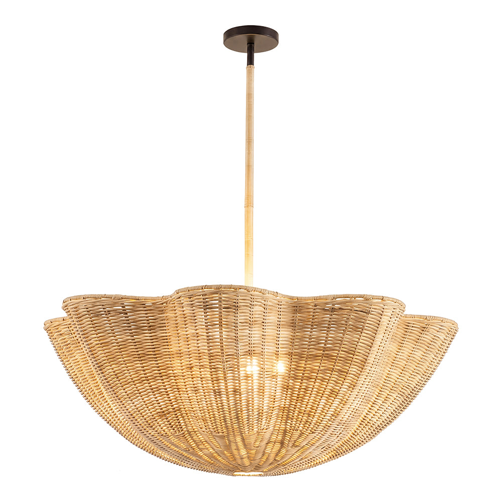 Scallop Woven Wicker Rattan Pendant Light Bohemian Hanging Lamp