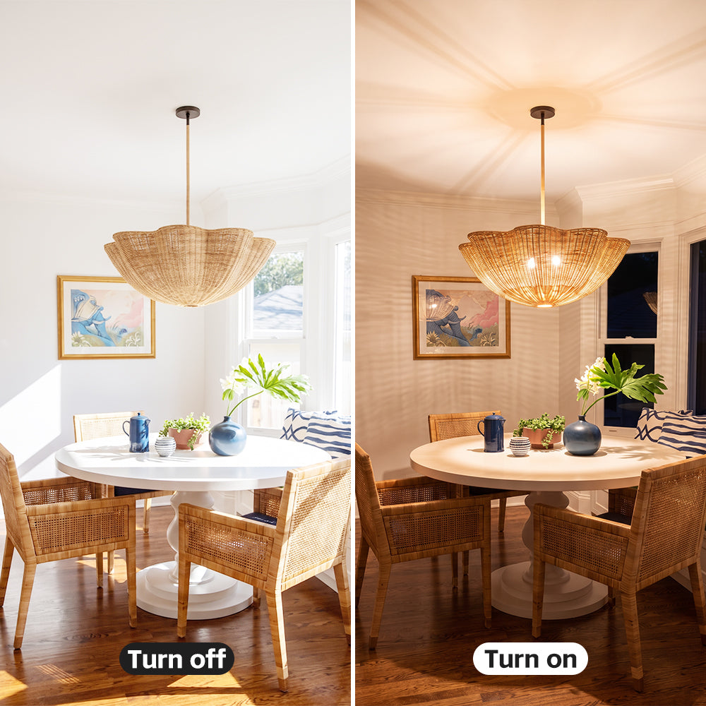 Scallop Woven Wicker Rattan Pendant Light Bohemian Hanging Lamp