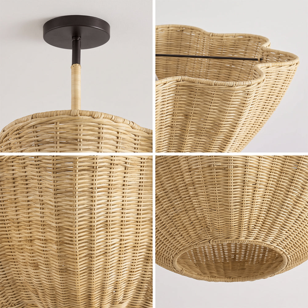 Scallop Woven Wicker Rattan Pendant Light Bohemian Hanging Lamp