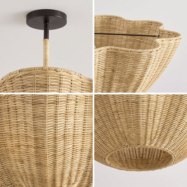 Scallop Woven Wicker Rattan Pendant Light Bohemian Hanging Lamp