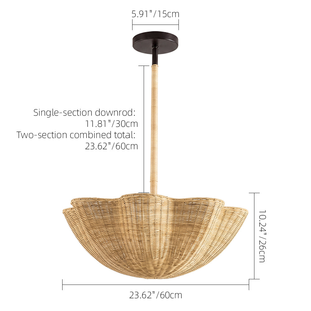 Scallop Woven Wicker Rattan Pendant Light Bohemian Hanging Lamp