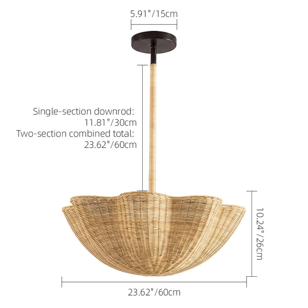 Scallop Woven Wicker Rattan Pendant Light Bohemian Hanging Lamp