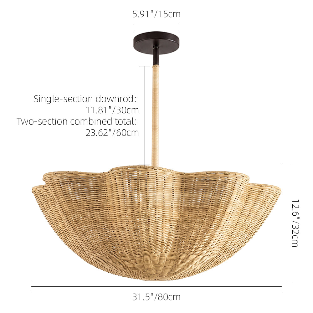 Scallop Woven Wicker Rattan Pendant Light Bohemian Hanging Lamp