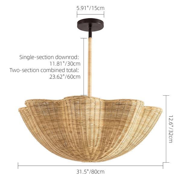 Scallop Woven Wicker Rattan Pendant Light Bohemian Hanging Lamp