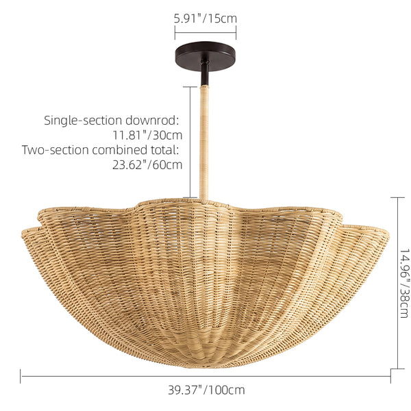 Scallop Woven Wicker Rattan Pendant Light Bohemian Hanging Lamp