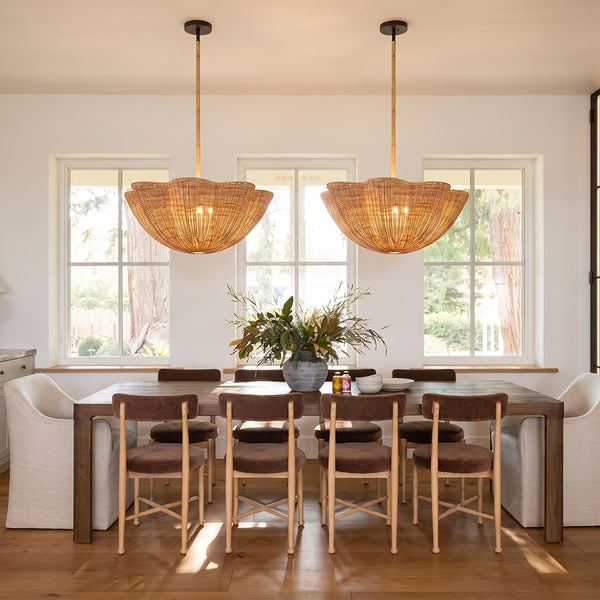 Scallop Woven Wicker Rattan Pendant Light Bohemian Hanging Lamp