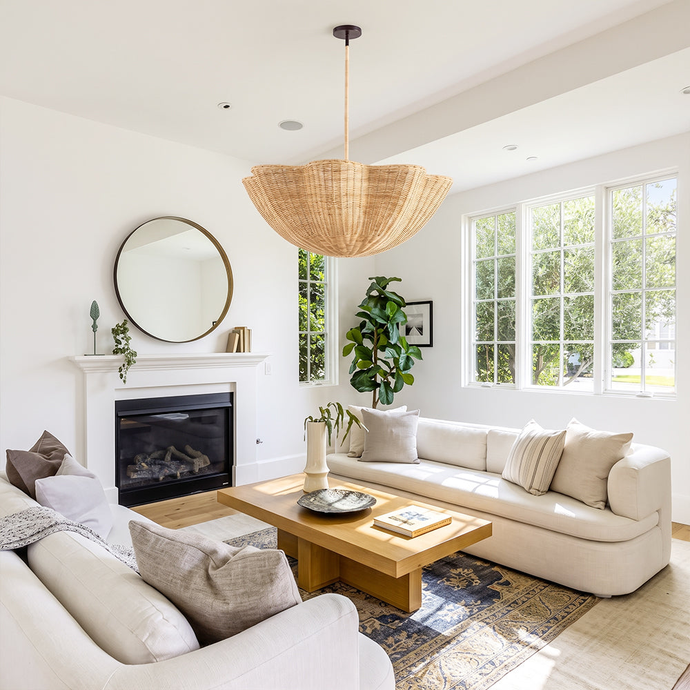 Scallop Woven Wicker Rattan Pendant Light Bohemian Hanging Lamp