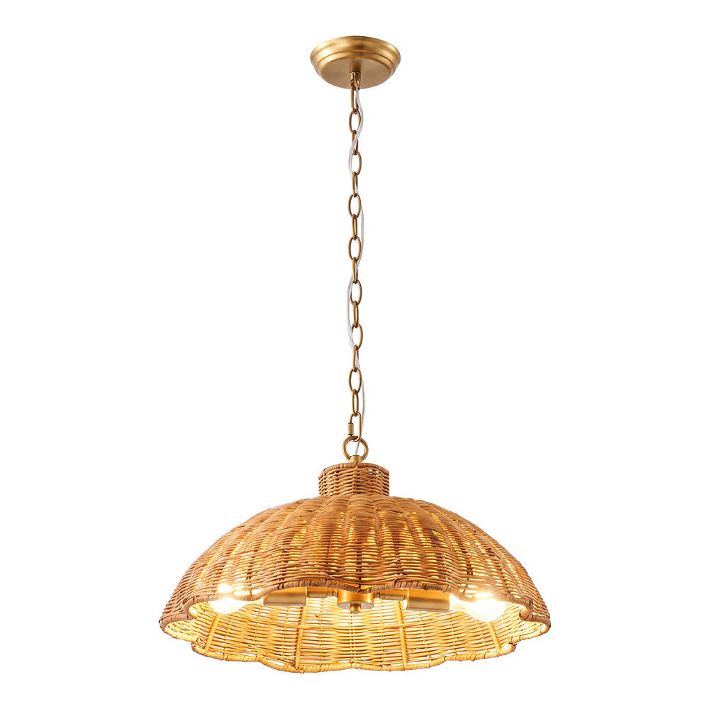 Large Scalloped Rattan Dome Pendant Light Bohemian Woven Lamp