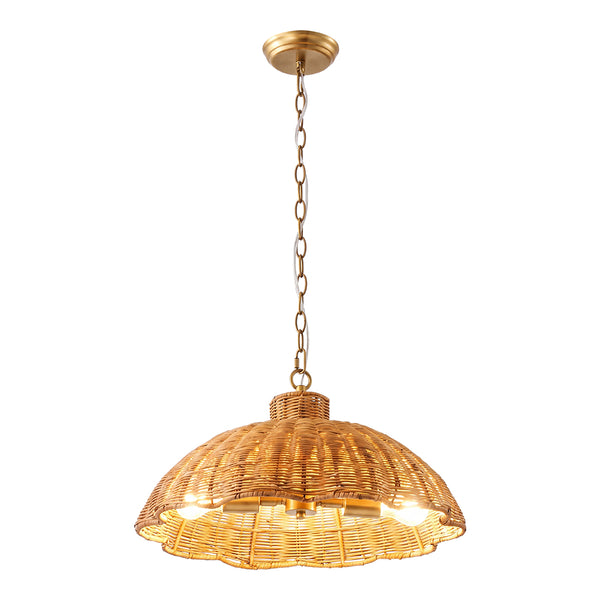Large Scalloped Rattan Dome Pendant Light Bohemian Woven Lamp