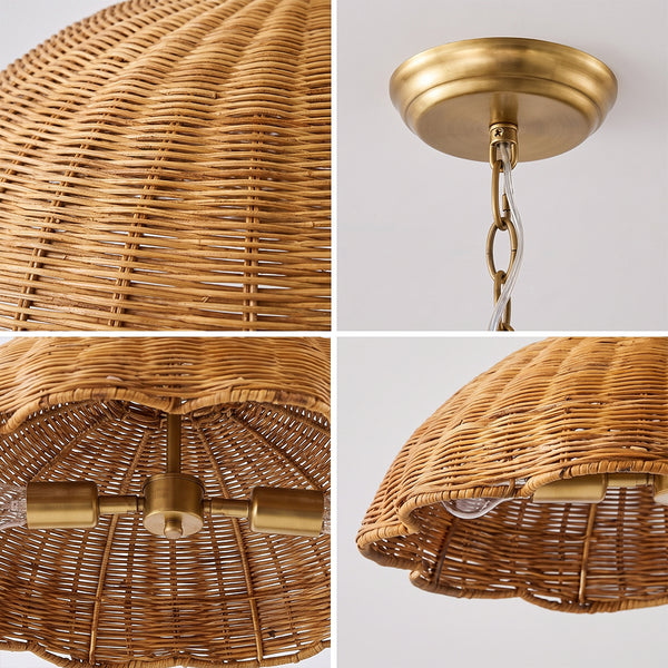 Large Scalloped Rattan Dome Pendant Light Bohemian Woven Lamp
