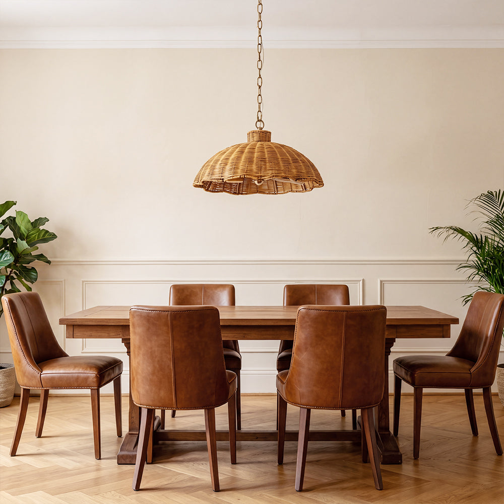 Large Scalloped Rattan Dome Pendant Light Bohemian Woven Lamp Secondary image