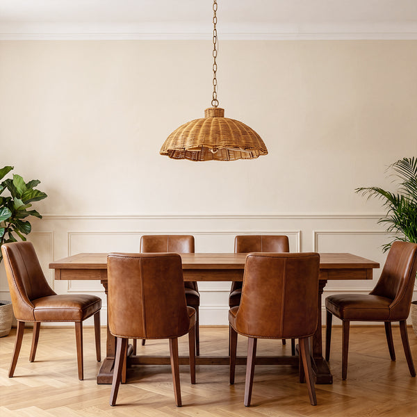 Large Scalloped Rattan Dome Pendant Light Bohemian Woven Lamp