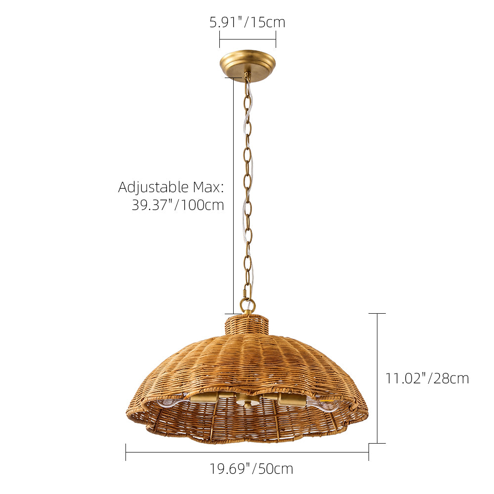 Large Scalloped Rattan Dome Pendant Light Bohemian Woven Lamp