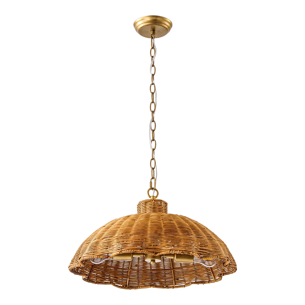 Large Scalloped Rattan Dome Pendant Light Bohemian Woven Lamp