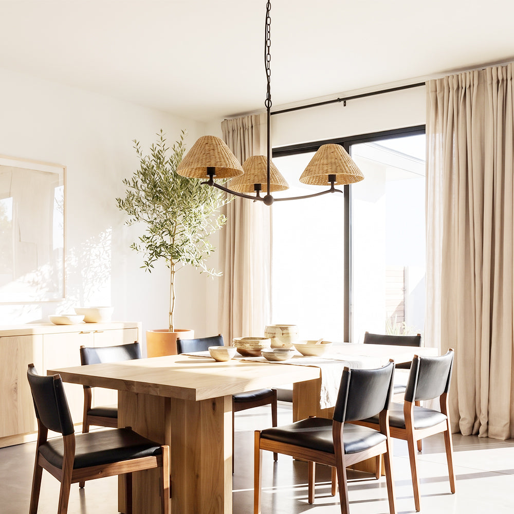 3-Light Grand Coastal Chandelier Seagrass Rattan Pendant Light