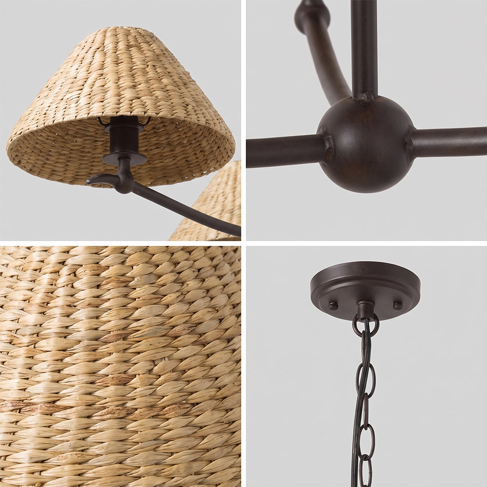 3-Light Grand Coastal Chandelier Seagrass Rattan Pendant Light