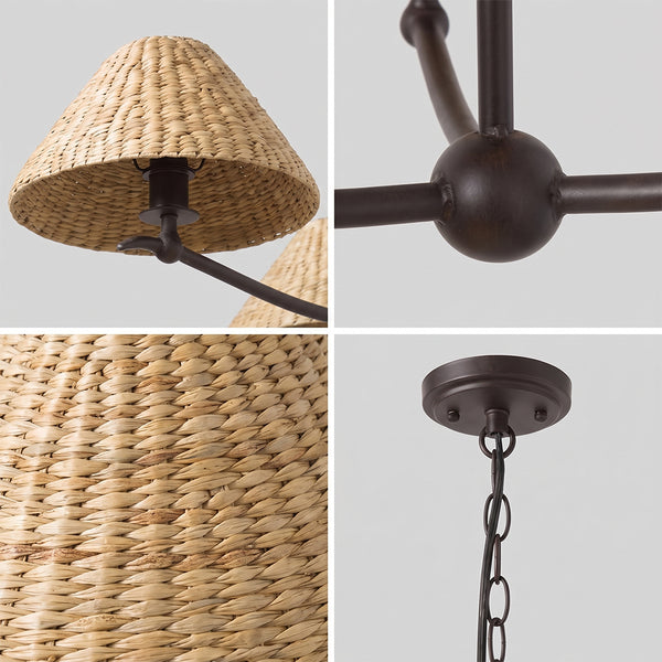 3-Light Grand Coastal Chandelier Seagrass Rattan Pendant Light