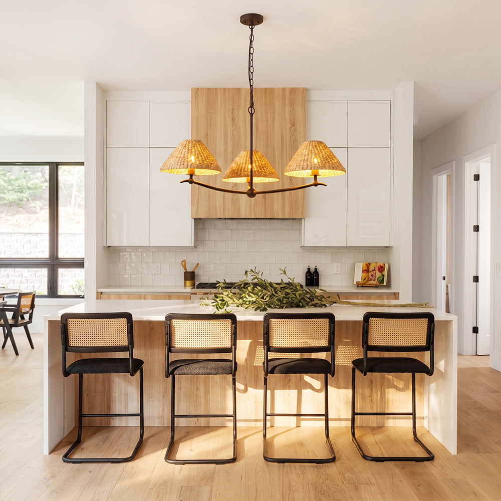 3-Light Grand Coastal Chandelier Seagrass Rattan Pendant Light