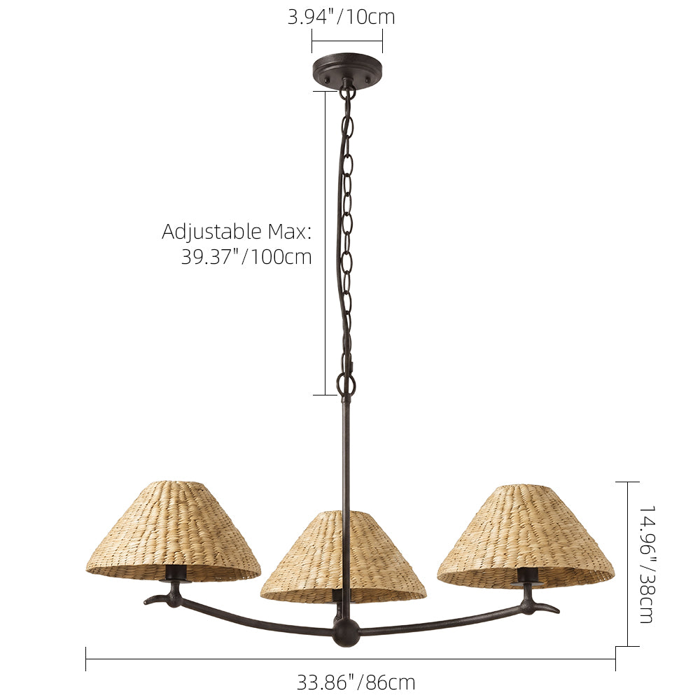 3-Light Grand Coastal Chandelier Seagrass Rattan Pendant Light