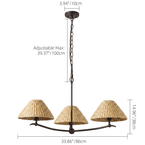 3-Light Grand Coastal Chandelier Seagrass Rattan Pendant Light