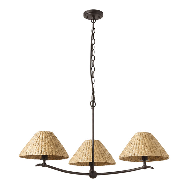 3-Light Grand Coastal Chandelier Seagrass Rattan Pendant Light