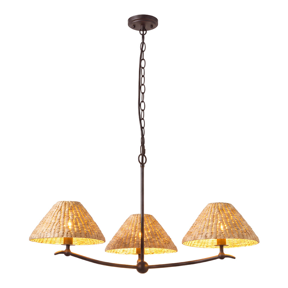 3-Light Grand Coastal Chandelier Seagrass Rattan Pendant Light