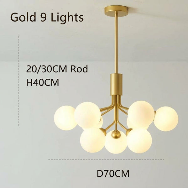 Modern Branching Globe Chandelier Nordic Gold 18-Light Pendant