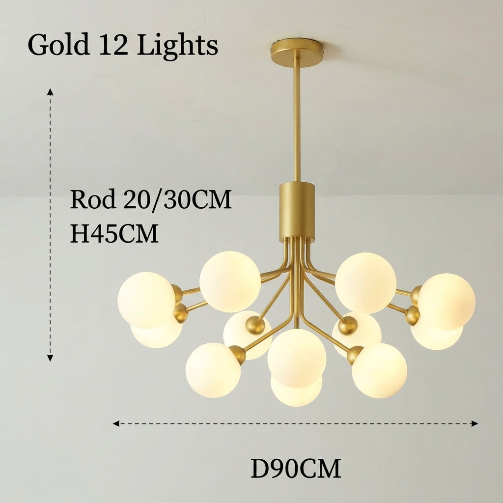 Modern Branching Globe Chandelier Nordic Gold 18-Light Pendant