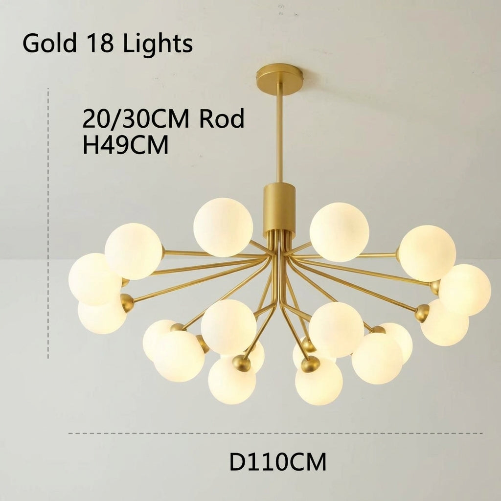 Modern Branching Globe Chandelier Nordic Gold 18-Light Pendant