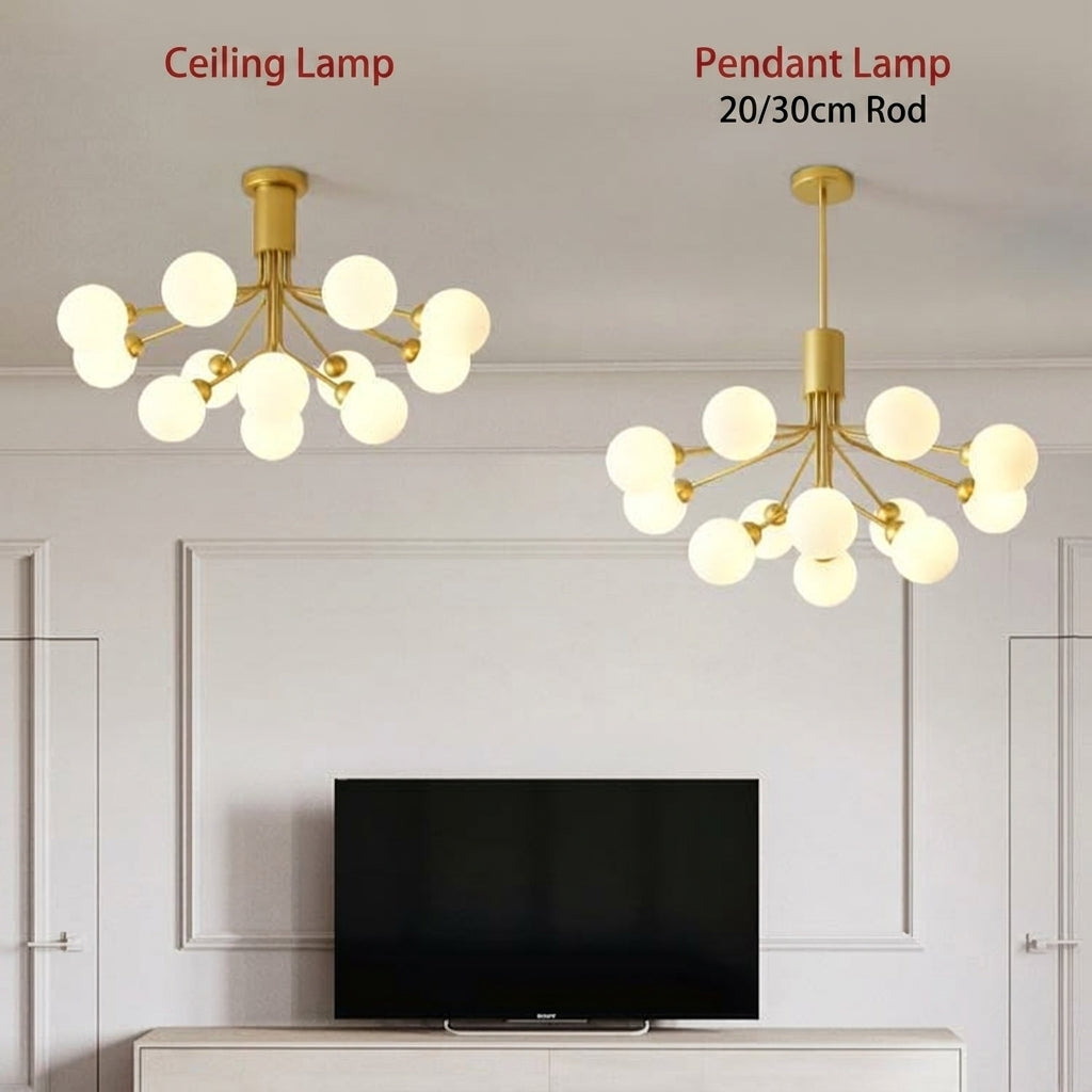 Modern Branching Globe Chandelier Nordic Gold 18-Light Pendant