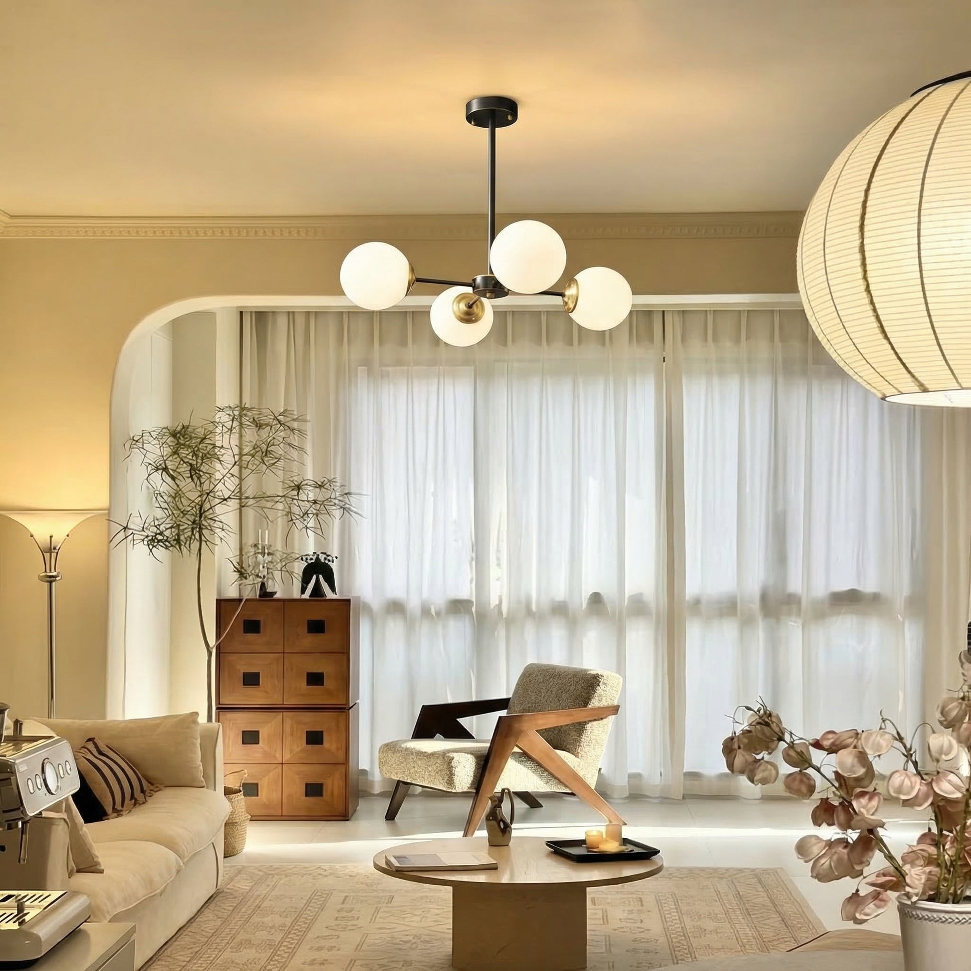Modern Globe Chandelier Black & Brass Mid-Century Pendant Light Secondary image