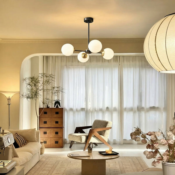 Modern Globe Chandelier Black & Brass Mid-Century Pendant Light