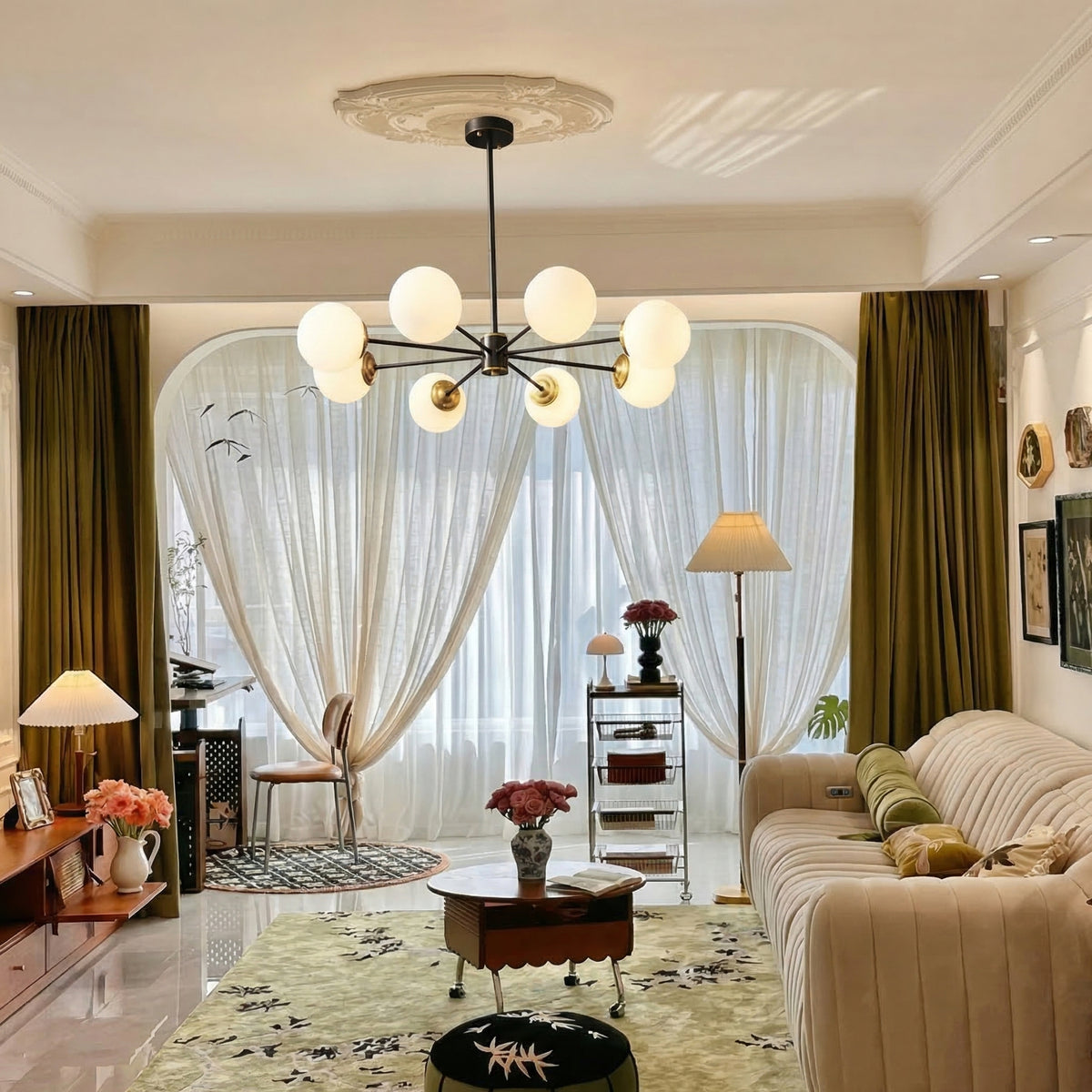 Modern Globe Chandelier Black & Brass Mid-Century Pendant Light Main image