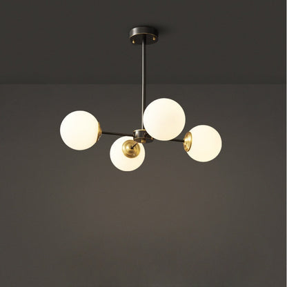 Modern Globe Chandelier Black & Brass Mid-Century Pendant Light