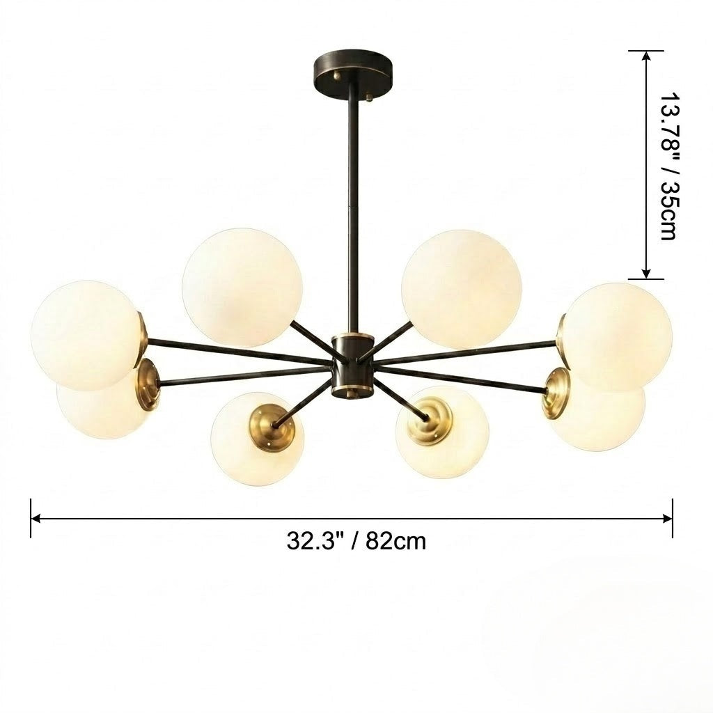 Modern Globe Chandelier Black & Brass Mid-Century Pendant Light