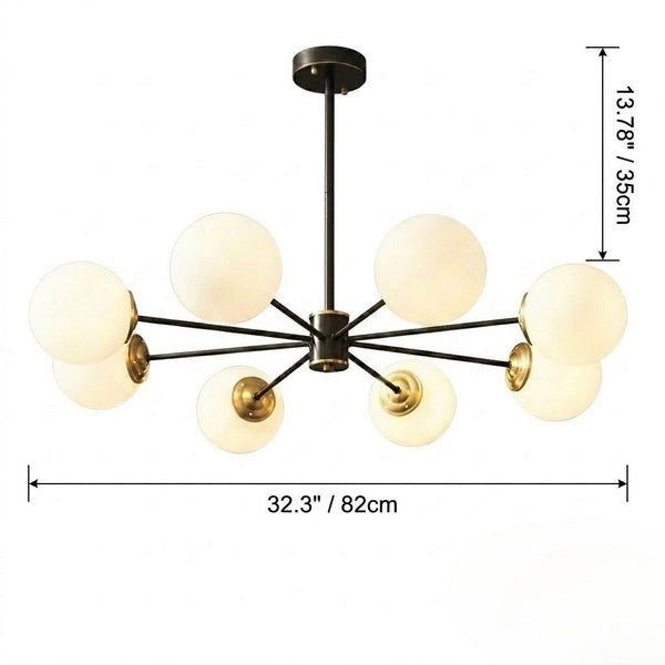 Modern Globe Chandelier Black & Brass Mid-Century Pendant Light