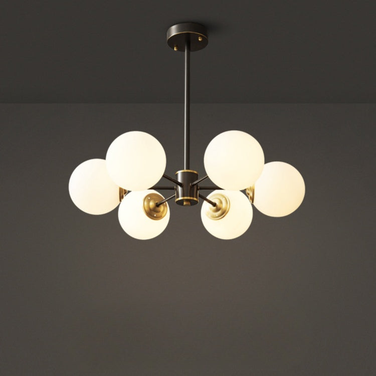 Modern Globe Chandelier Black & Brass Mid-Century Pendant Light