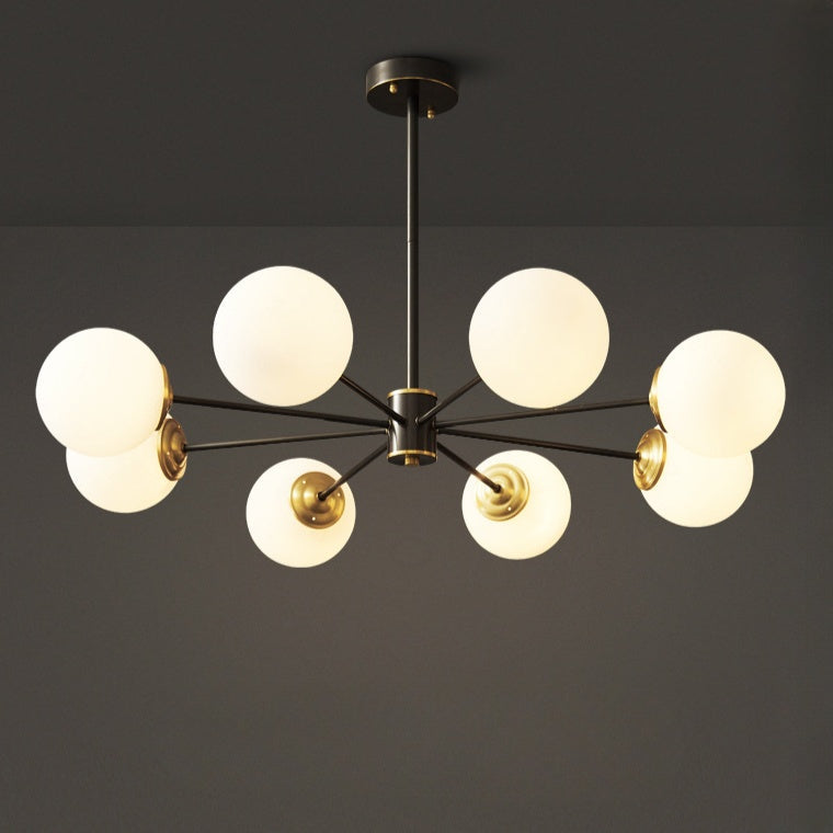 Modern Globe Chandelier Black & Brass Mid-Century Pendant Light