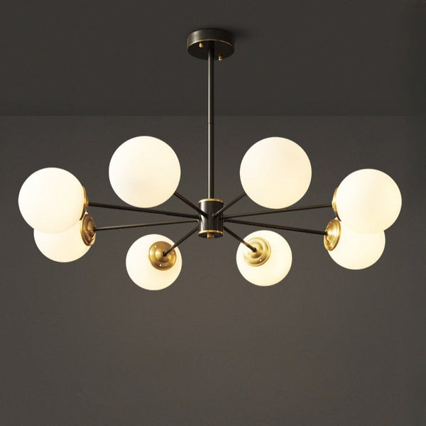 Modern Globe Chandelier Black & Brass Mid-Century Pendant Light