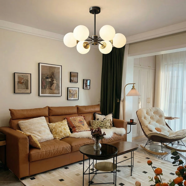 Modern Globe Chandelier Black & Brass Mid-Century Pendant Light