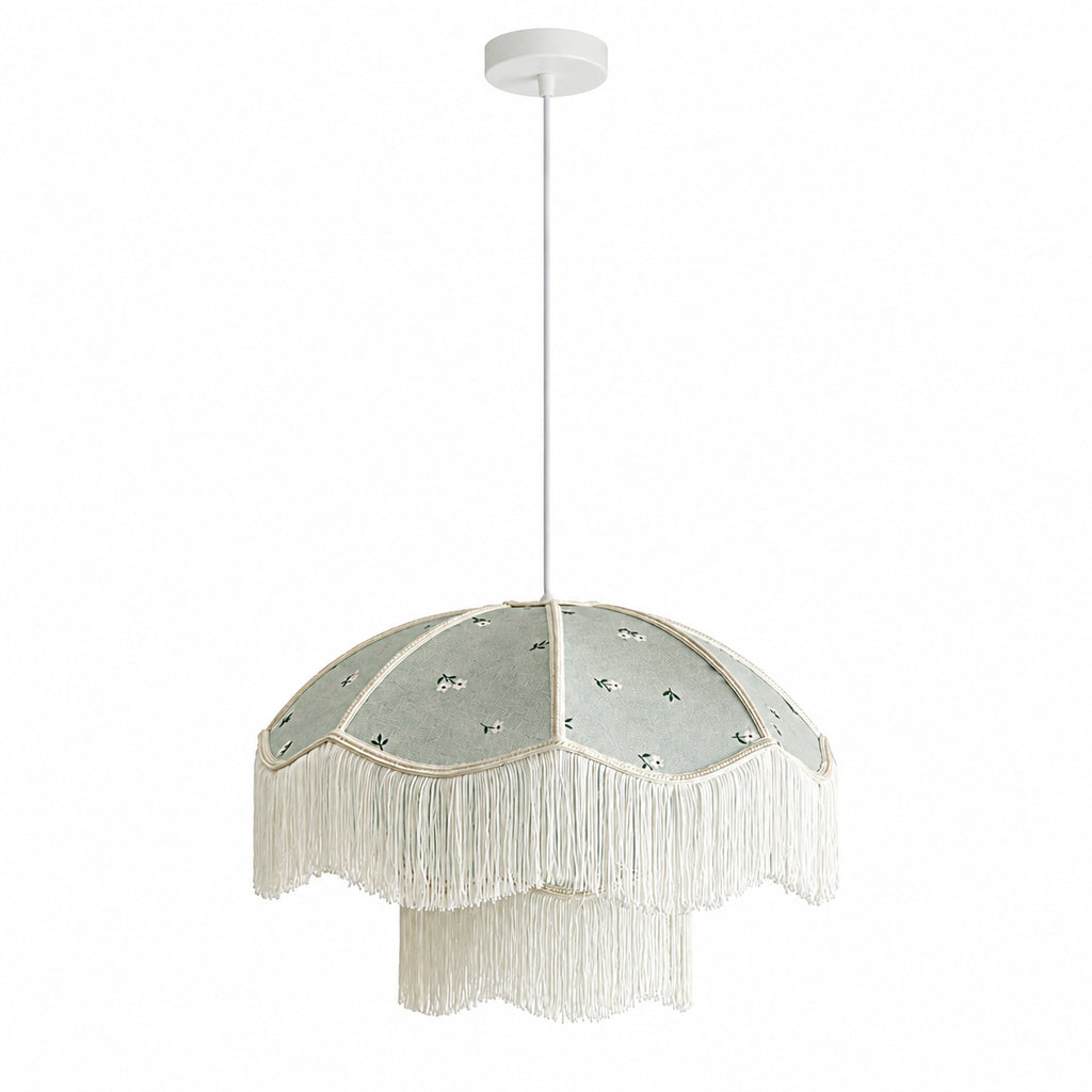 Vintage Floral Fabric Fringe Pendant Light Botanical Hanging Lamp