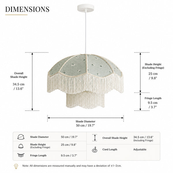 Vintage Floral Fabric Fringe Pendant Light Botanical Hanging Lamp