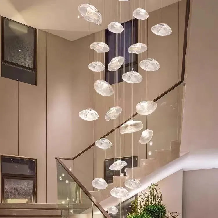 Glass Hanging Chandelier Large Loft Staircase Long Modern Ceiling Light