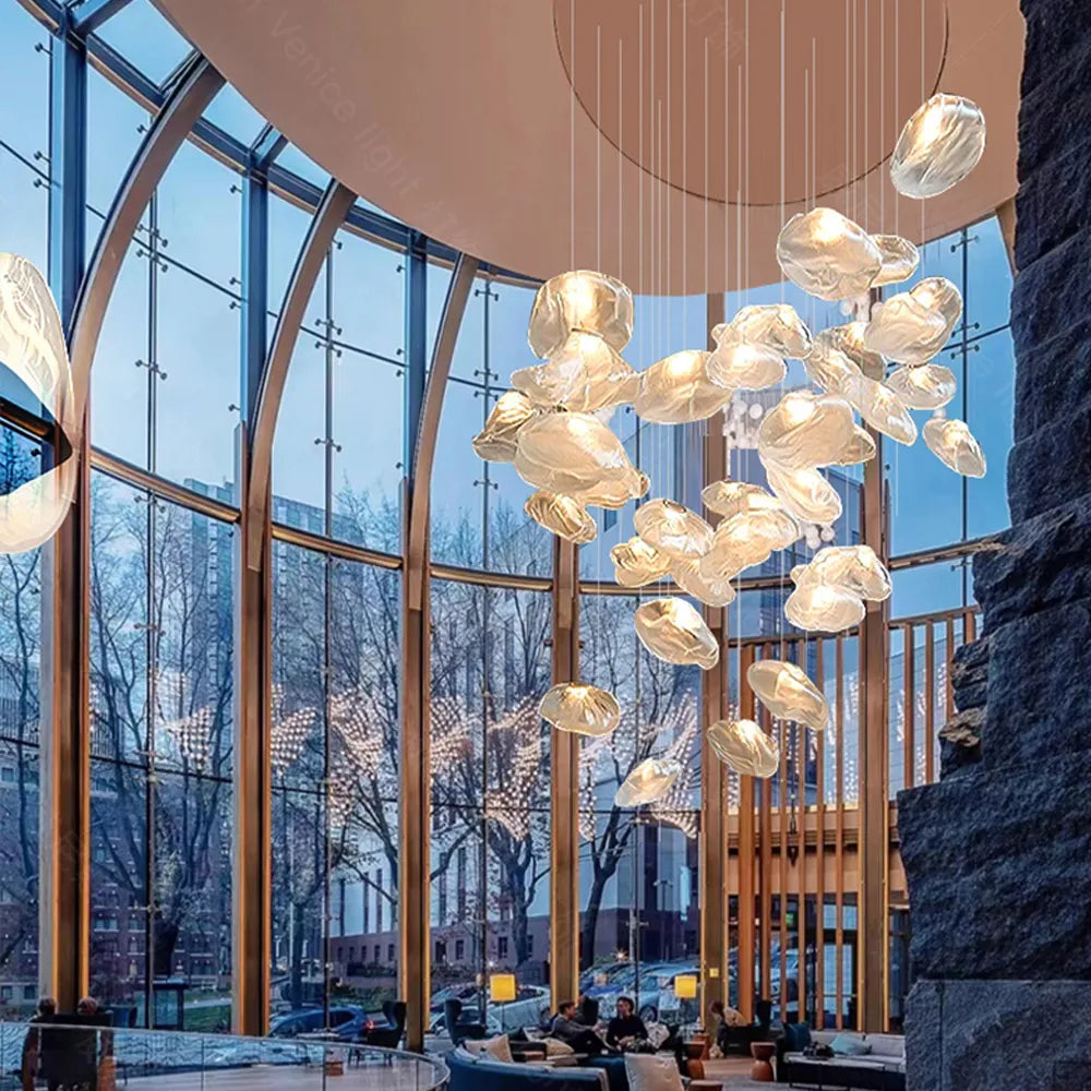 Glass Hanging Chandelier Large Loft Staircase Long Modern Ceiling Light
