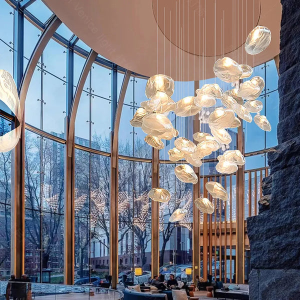 Glass Hanging Chandelier Large Loft Staircase Long Modern Ceiling Light