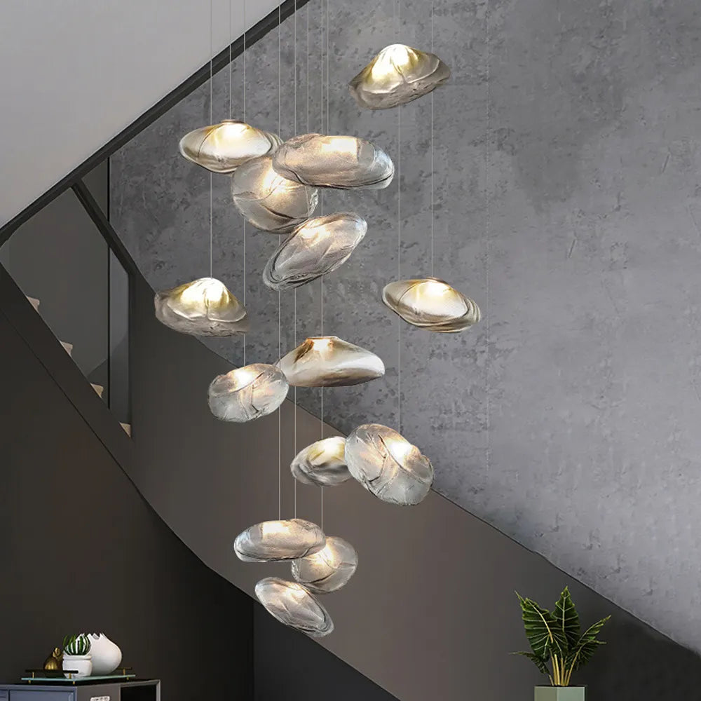 Glass Hanging Chandelier Large Loft Staircase Long Modern Ceiling Light