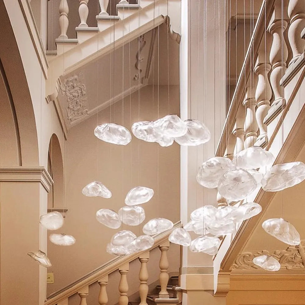Glass Hanging Chandelier Large Loft Staircase Long Modern Ceiling Light